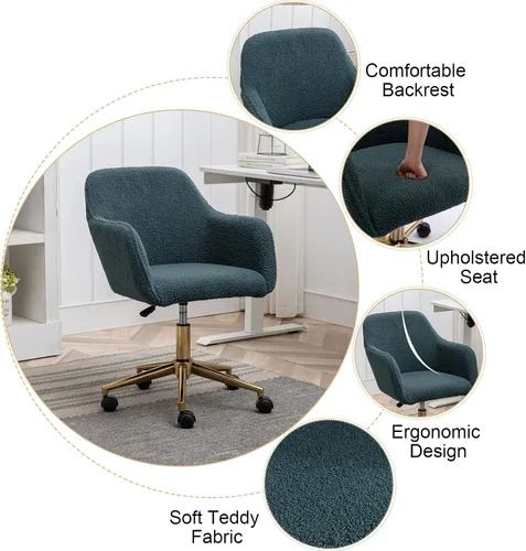 Miniatura 4 de SSLine Silla de escritorio de piel sintética, moderna y bonita, silla de oficina, cómoda silla giratoria de tela de peluche, silla de escritorio