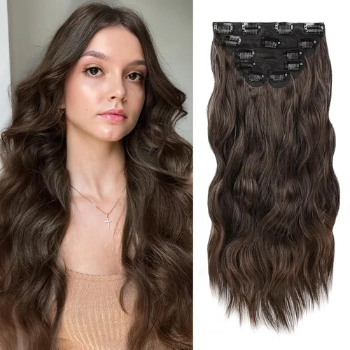 Miniatura 25 de WECAN Extensión de cabello con clip, de 20 pulgadas, mezcla de rubio ceniza y rubio decolorado, 6 piezas, extensiones de cabello largo ondulado