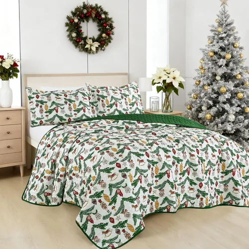 Miniatura 25 de MarCielo Juego de Edredón Navideño, Juego de Colcha B022, Blanco, Queen