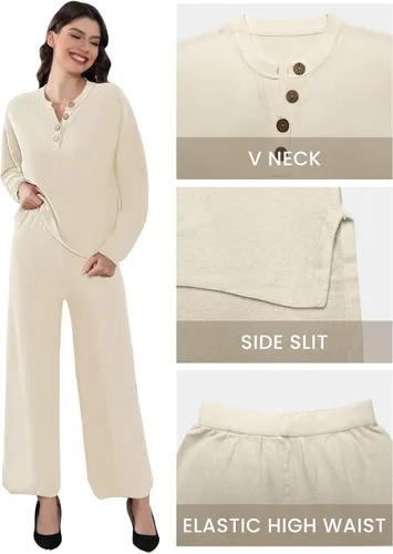 Miniatura 5 de Conjunto de suéter de 2 piezas para mujer, holgado, acogedor, de manga larga, conjuntos de ropa de descanso