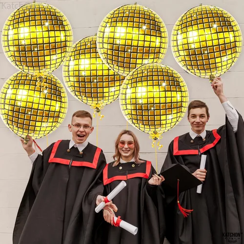 Miniatura 6 de KatchOn, Globos de bola de discoteca dorados, paquete de 6 de 22 pulgadas, globos de discoteca 4D para decoraciones de fiesta de cumpleaños doradas