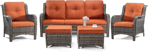 Miniatura 17 de Juego de 2 sillas de patio giratorias de 360 grados para exteriores y mesa auxiliar a juego – 3 sillas deslizantes de mimbre para patio con cojines