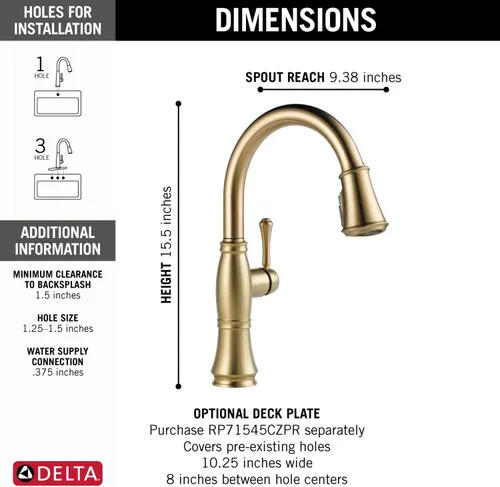Miniatura 7 de Delta Grifo Cassidy Gold para cocina, grifos de cocina con rociador extraíble, grifo de fregadero de cocina, grifo dorado para fregadero de cocina