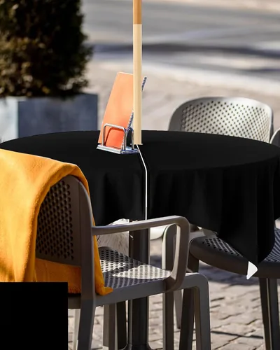 Miniatura 5 de QueenKer Mantel para exteriores con agujero para paraguas, mesas cuadradas negras de color sólido, colección de mesa impermeable para patio, jardín