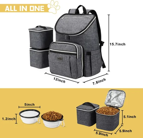 Miniatura 6 de BAGLHER Mochila de viaje para perros – Contenedor de comida desmontable para perros para suministros para mascotas, mochila de equipo para perros