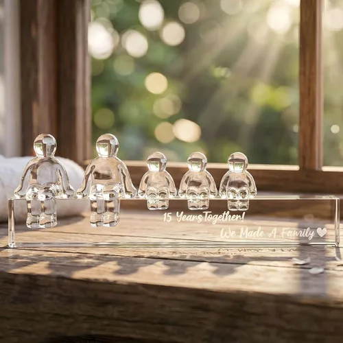 Miniatura 11 de Ornalrist Regalos de boda de cristal para el 15º aniversario para ella y él, 15 años juntos hicimos un adorno de cristal familiar para esposa, 1 niño