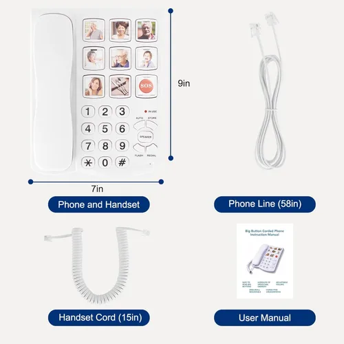 Miniatura 6 de Teléfonos fijos para personas mayores, teléfono simple con botón grande para personas mayores con cable teléfono fijo para personas con discapacidad