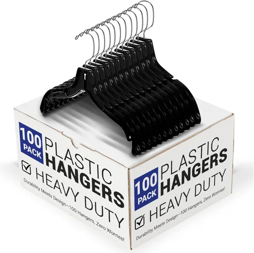 Miniatura 10 de Victory Display - Perchas negras de plástico resistente para ropa, perchas delgadas con ganchos giratorios y hombro con muescas para armario