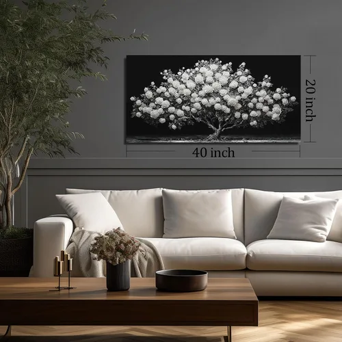 Miniatura 6 de JuhaiArt Arte de pared de árbol de rosa blanca para dormitorio, decoración de pared negra, cuadro floral para dormitorio y oficina, 20 x 40 pulgadas