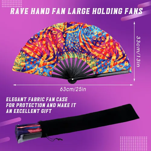 Miniatura 5 de FairySandy 20 abanicos de mano plegables grandes con varillas de plástico para hombres y mujeres, arco iris chino japonés con funda de tela
