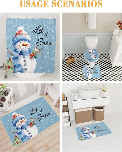 Miniatura 4 de Juego de baño de Navidad con cortina de ducha y accesorios para alfombra, cortina de 36 x 72 pulgadas de largo con tapete de baño pequeño, juego