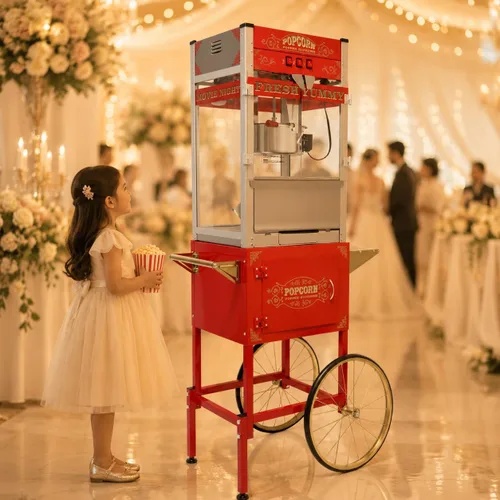 Miniatura 10 de Máquina comercial de palomitas de maíz, 20 onzas con carrito y ruedas, máquina para hacer palomitas de maíz con hervidor de acero inoxidable