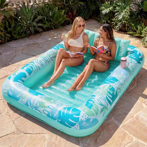 Miniatura 14 de Flotador inflable de bronceado para piscina Sloosh, 70 x 46 pulgadas, flotadores de piscina para adultos con almohada, 4 en 1, balsa de baño de sol