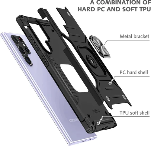 Miniatura 4 de YmhxcY Funda para Galaxy S22 Ultra para Galaxy S22 Ultra con protector de pantalla curvado 3D, funda de grado armadura con soporte giratorio