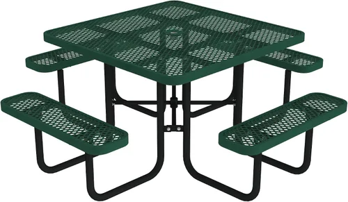 Miniatura 9 de Norwood Commercial Furniture - Mesa de picnic redonda de 46 pulgadas con bancos y agujero para paraguas, mesa de picnic portátil de acero de grado