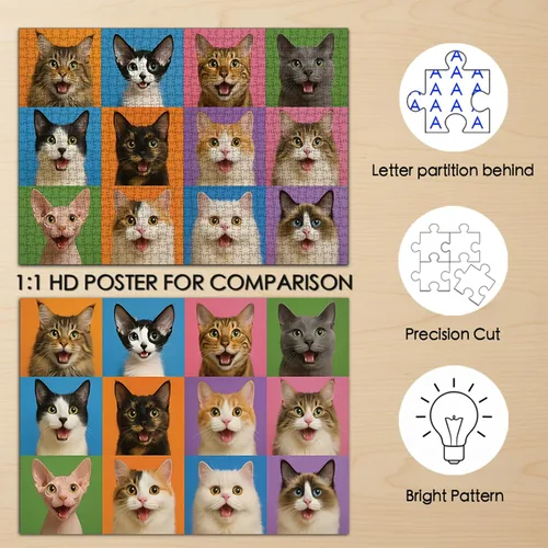 Miniatura 2 de Rompecabezas para adultos de 1000 piezas, rompecabezas coloridos con temática de gatos, divertido juego familiar, desafiante rompecabezas de 28 x 20