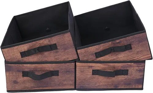 Miniatura 11 de JAKAGO Juego de 4 cestas de almacenamiento de tela rectangulares con asa, organizador plegable de armario para ropa, toallas, ropa de cama, libros