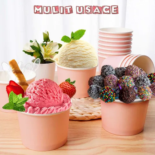 Miniatura 5 de Cunhill 100 tazas de helado de 8 onzas con 100 cucharas, recipientes de helado de color sólido, tazas de helado desechables, tazones de yogur