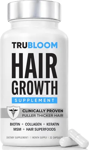 TRU BLOOM Vitaminas para el crecimiento del cabello, clínicamente probadas y dermatológicamente probadas para crecer un cabello más completo y