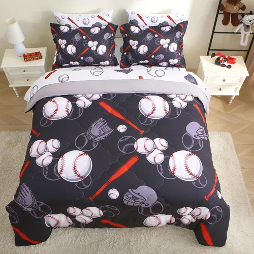 Miniatura 12 de Juego de 7 piezas de edredón deportivo de béisbol en una bolsa, tamaño Queen, ropa de cama 3D para niños, deportes de sóftbol, microfibra para todas