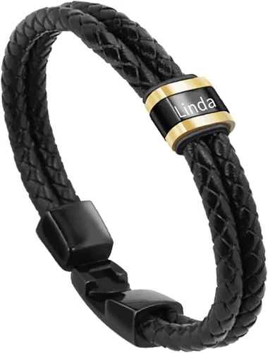Miniatura 44 de Pulseras de cuero personalizadas para hombre con 1-6 nombres, pulsera trenzada personalizada con cuentas para papá, marido, día del padre, San