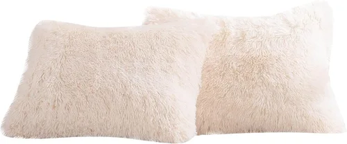 Miniatura 9 de Reafort Juego de 2 fundas de almohada estándar de pelo largo de lujo, piel sintética de 20 x 26 pulgadas con cierre de sobre