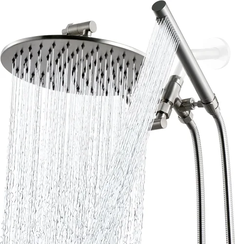 Miniatura 12 de G-Promise Combo de cabezal de ducha todo metal doble, cabezal de ducha de lluvia de 8 pulgadas, varita de rociado manual, desviador suave de 3 vías