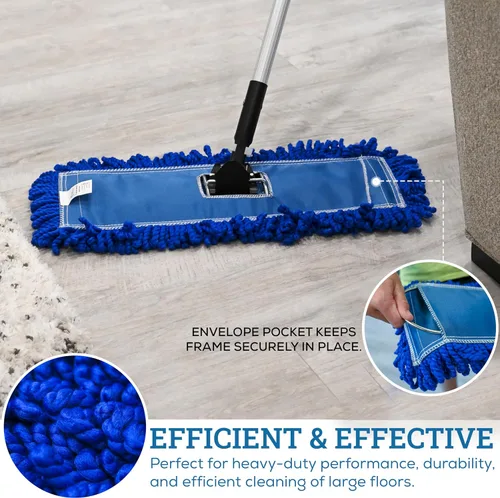 Miniatura 6 de Kleen Handler Trapeador de polvo de microfibra de 18 pulgadas Reemplazo de cabezal de trapeador comercial lavable pequeño, paquete de 3 Azul - 18