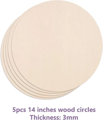 Miniatura 3 de 10 círculos de madera redondos de 14 pulgadas para manualidades, rebanadas de madera sin terminar, círculos de madera redondos en blanco, círculos
