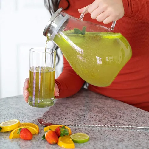 Miniatura 7 de Jarra de vidrio de 88 onzas con tapa y asa, jarra de agua de vidrio de alta resistencia al calor para agua caliente/fría y té helado con bandeja