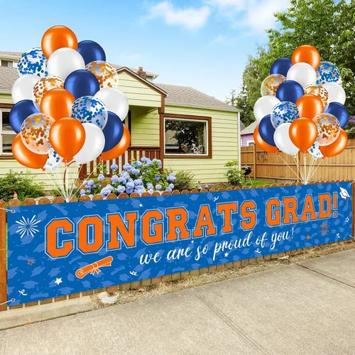 Miniatura 15 de Cartel de graduación de 37 piezas para decoración de globos de clase de 2026, pancarta de felicitaciones graduadas para decoración al aire libre