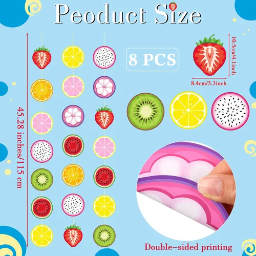 Miniatura 2 de Duraaamo Paquete de 8 pancartas para fiesta de frutas, guirnalda de papel de Twotti Frutti bailando Frutti, recortes colgantes de papel para verano