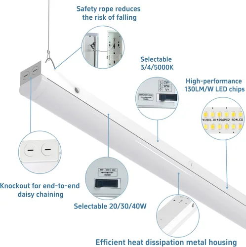 Miniatura 5 de Lámparas LED de 4 pies para tienda de 40/30/20 W, tira LED de 4 pies de iluminación 3/4/5000K ajustable, luces lineales LED comerciales