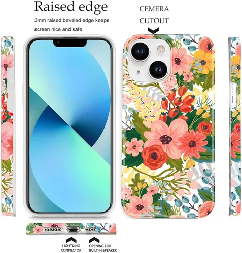 Miniatura 4 de J.west Funda para iPhone 13 de 6.1 pulgadas, estilo moderno de verano, bonito ramo floral con estampado de flores botánicas de jardín, delgada