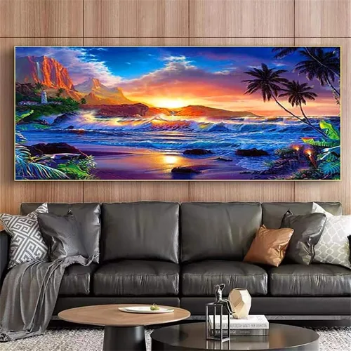 Pintura de diamantes, puesta de sol, 11.8 x 23.6 in, 5D, pintura completa por número para adultos, accesorios de arte y manualidades, punto de cruz,