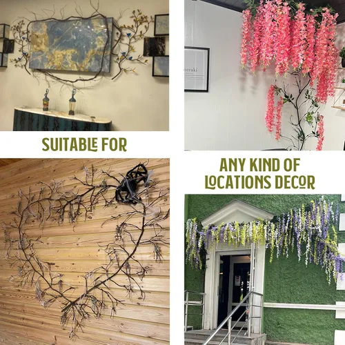 Miniatura 7 de 118 pulgadas/118.1 in pequeño colgante de pared artificial de cerezo ramas de árbol de cerezo falso, enredaderas de caña falsas, plantas