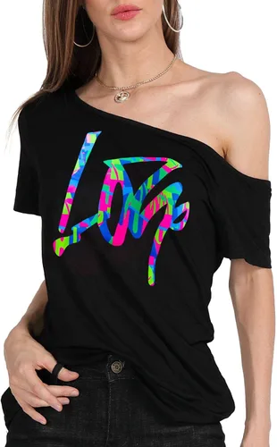 Miniatura 79 de MAGICMK - Camiseta casual para mujer, con estampado de labios y hombro descubierto, talla extragrande
