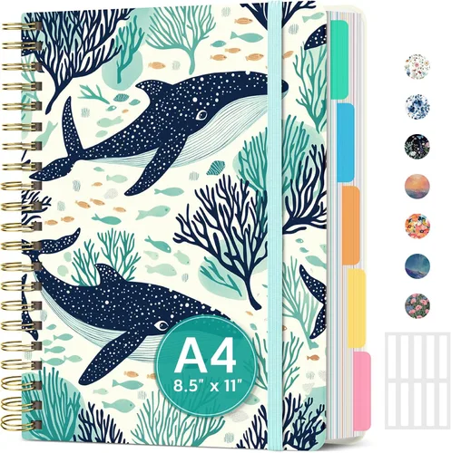 Miniatura 18 de Cuadernos grandes de espiral rayados para el trabajo con divisores y pestañas extraíbles, 8.5 x 11 pulgadas, bonito cuaderno de tapa dura de 5 A