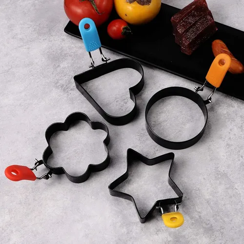 Miniatura 4 de 4 anillos antiadherentes de acero inoxidable para huevos de diferentes formas con 1 cepillo de aceite y 1 separador de huevos, moldes de huevo