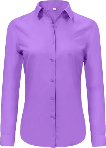 Miniatura 42 de Ruisin - Camisas supersuaves sin arrugas y con botones para mujer, unicolor, manga larga, diseño a rayas, estilo formal, blusa de vestir
