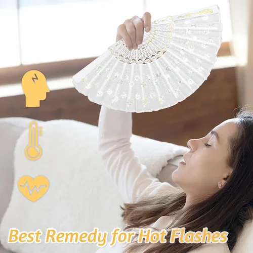 Miniatura 4 de HKACSTHI 6 paquetes de abanicos de mano plegables florales españoles blancos para mujer, abanicos de encaje para boda y decoración del hogar