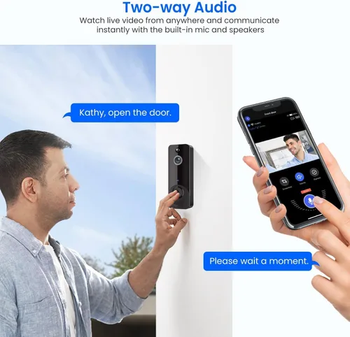 Miniatura 2 de Cámara de timbre de video inteligente con timbre, detección humana AI, audio de 2 vías, vista en vivo HD, solo red 2.4G