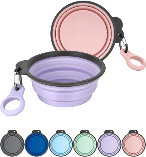 Miniatura 11 de Aonkey Tazones plegables para perros con portabotellas, paquete de 2 cuencos de agua para perros de viaje con mosquetón mejorado, borde moldeado