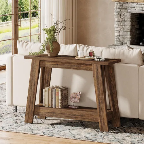 Miniatura 3 de Tribesigns Mesa consola de granja de 41.3 pulgadas, mesa de entrada de madera de 2 niveles con almacenamiento, rústica estrecha detrás del sofá