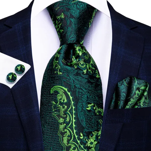 Miniatura 182 de Hi-Tie Corbatas de seda para hombre, diseño de cachemira a rayas, con bolsillo, gemelos cuadrados, conjunto formal de negocios