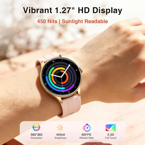 Miniatura 2 de Fitpolo Reloj inteligente para mujer Android iPhone, rastreador de actividad física HD de 1.27 pulgadas con llamadas y respuesta Bluetooth, IP68