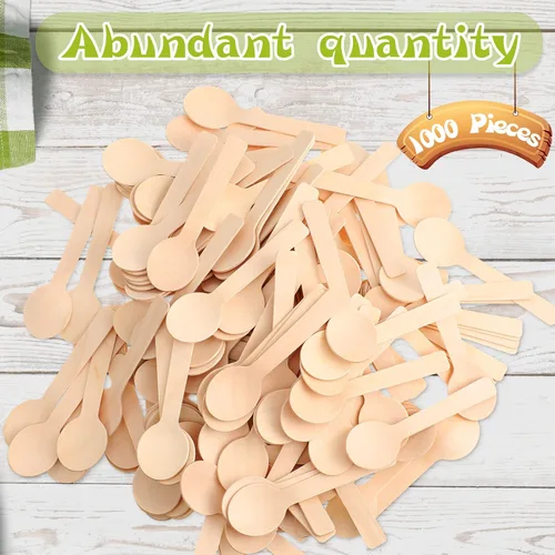 Miniatura 2 de 1000 mini cucharas de madera de 3.94 pulgadas, cucharas de degustación desechables para postres helados, postres de miel, postres de charcutería