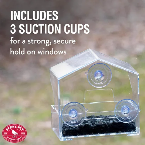 Miniatura 7 de Perky-Pet Comedero transparente para pájaros con ventosas fuertes, capacidad de semilla de 1/2 libra, Perky Pet 345, entretenida alimentación