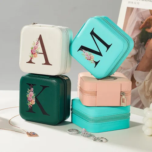 Miniatura 2 de Parima Regalos para novias joyero y organizador de estuches para mujeres, damas de honor y regalos de niña de las flores, letra J, verde