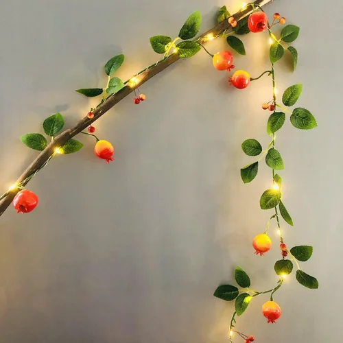 Miniatura 17 de Guirnalda de luces artificiales de frutas y mandarina, luces LED de naranjas, enredaderas colgantes, guirnalda de plantas, bayas artificiales, luz